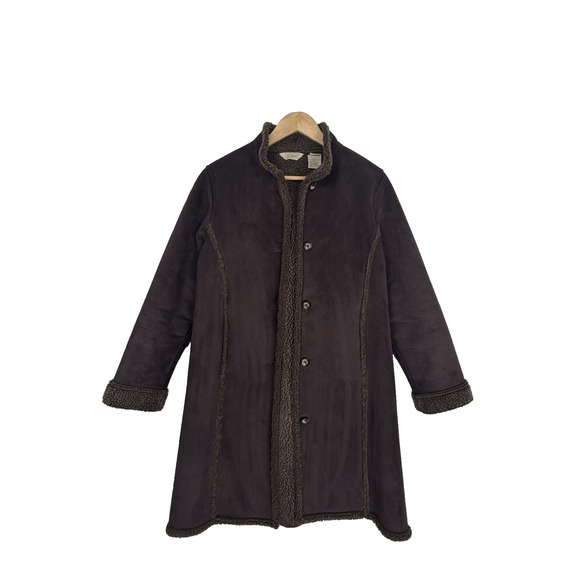 L.L.Bean Chocolate Brown Faux Shearling Sherpa Coat Women's Small Long - Picture 3 of 11